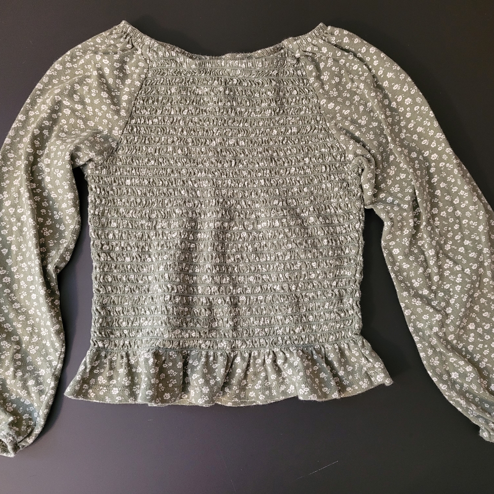 Old Navy Girls Green Smocked Peplum Blouse